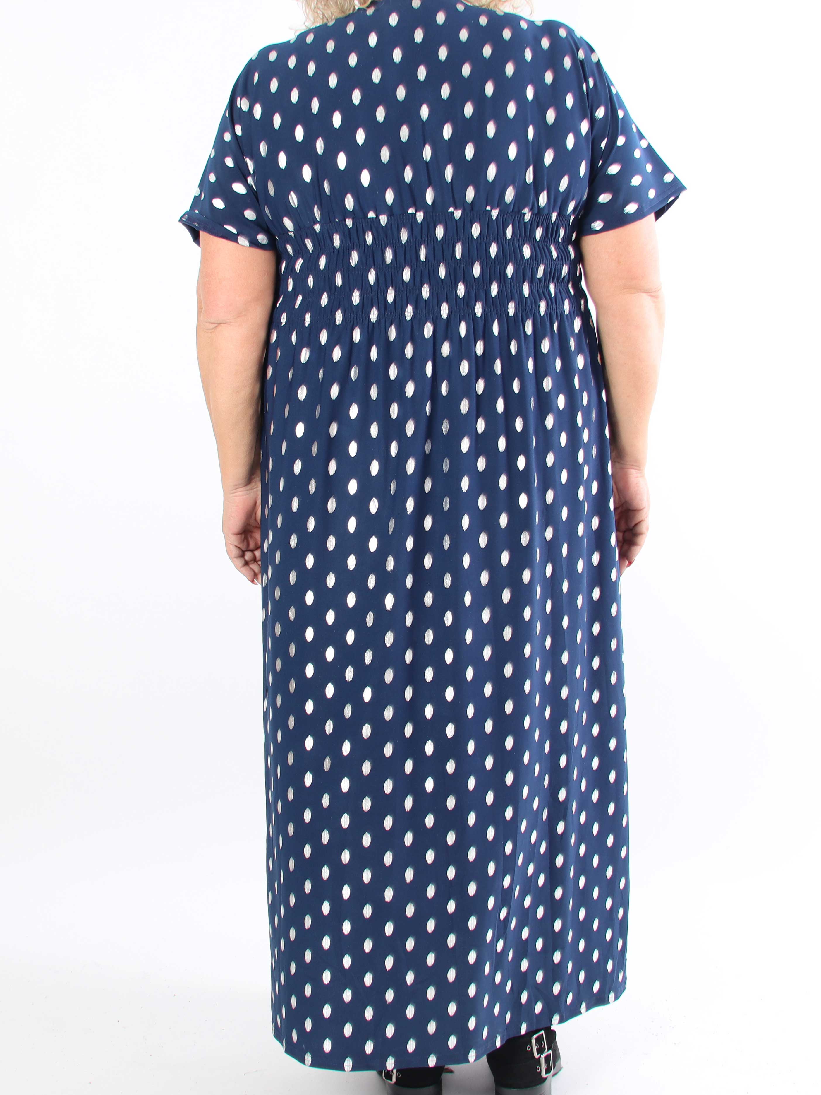 Pams Dot - Lång stretchig plus size-klänning med prickig detalj